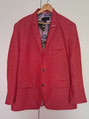 INC International Concepts Slim Fit Red Coat with Tropical Lining 100% Polyester